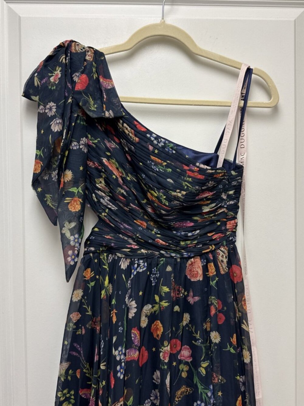 MAC DUGGAL Size 0 Navy 67938 Floral Tied One Shoulder Cut-Out Flowy Gown Dress - Picture 8 of 14